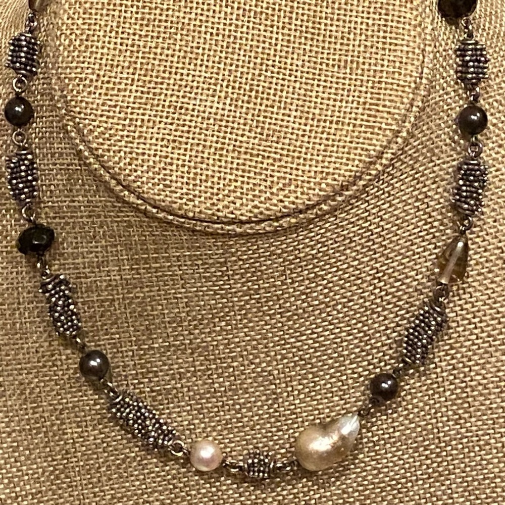 Vintage Michael Dawkins Sterling Pearl Topaz Necklace